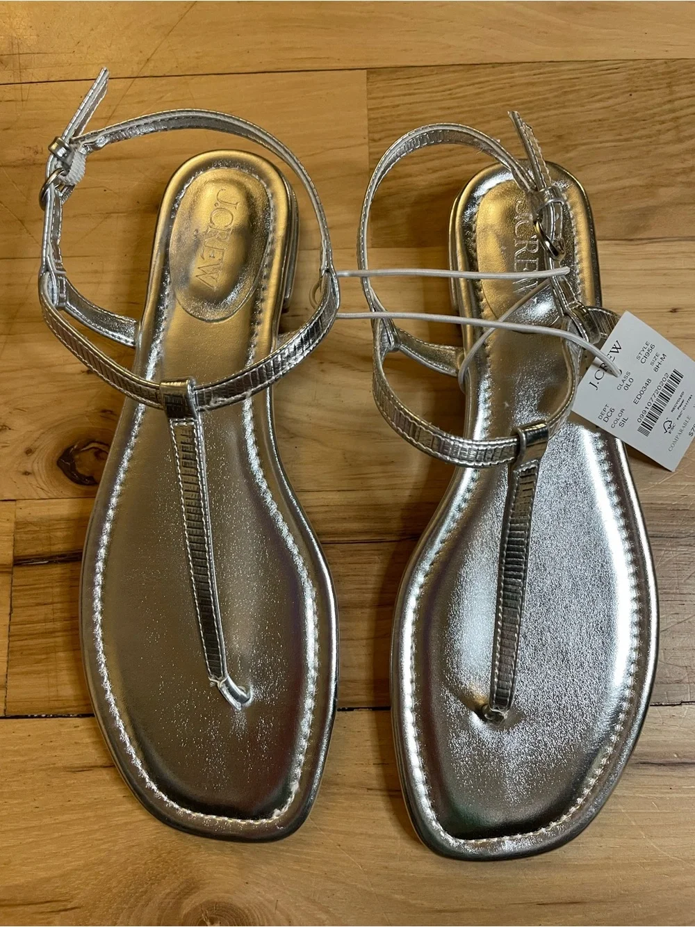 J. Crew Silver Metallic T-Strap Flat Sandals